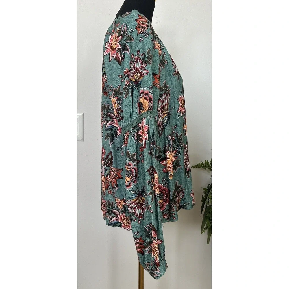 Farm Rio Anthropologie Women's‎ Boho Paola Floral Peasant Blouse Top Shirt Sz M